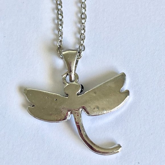 Dragonfly Necklace Crystal Silver Plated Pendant Insect Bug Sparkly 16-18" Chain - Picture 7 of 10